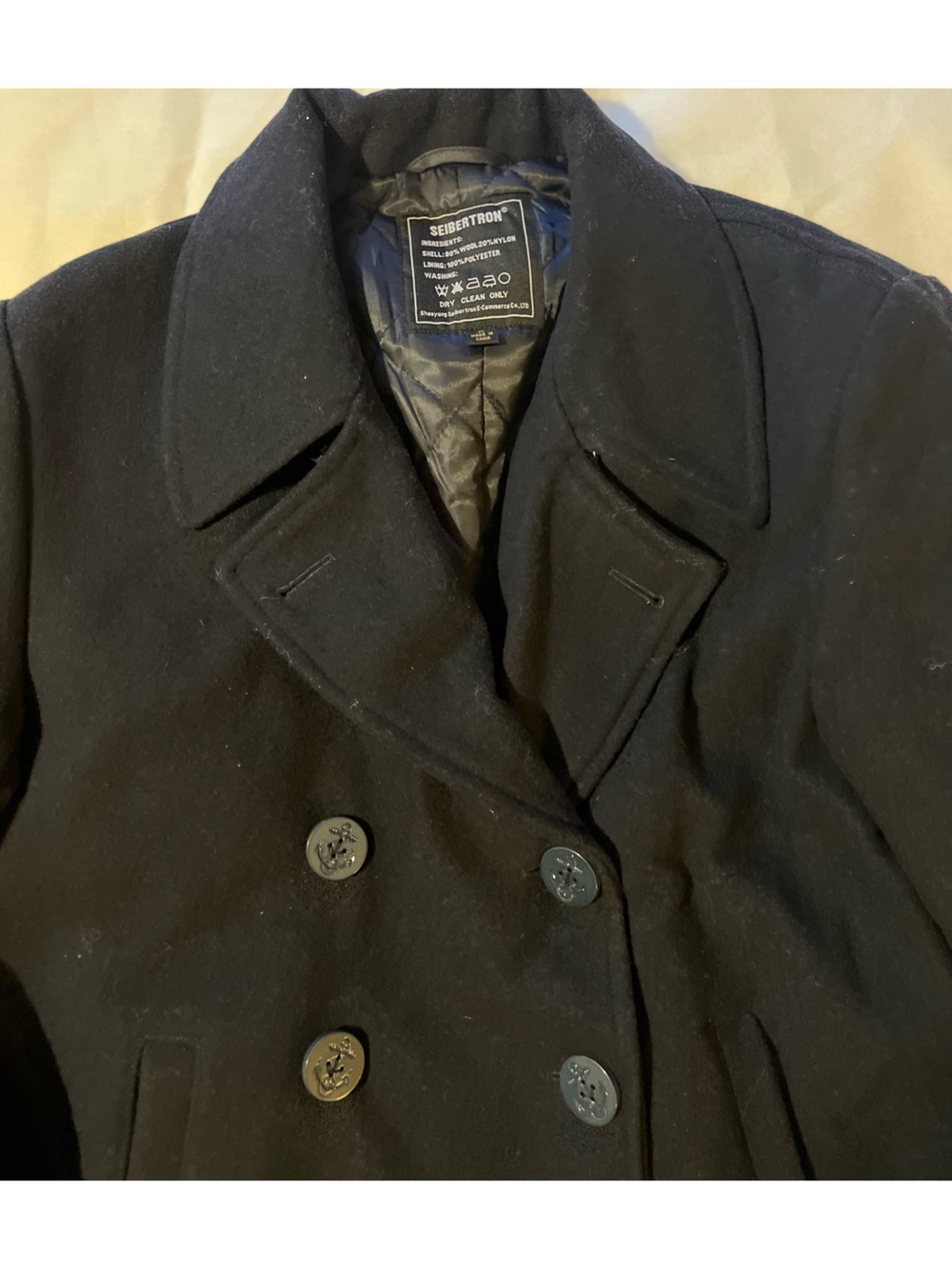 Men’s Navy Wool Pea Coat Double Breasted Military Winter Jacket Medium Classic - Picture 10 of 13